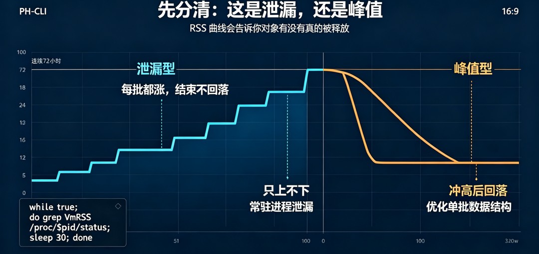 先分清：这是泄漏，还是峰值
