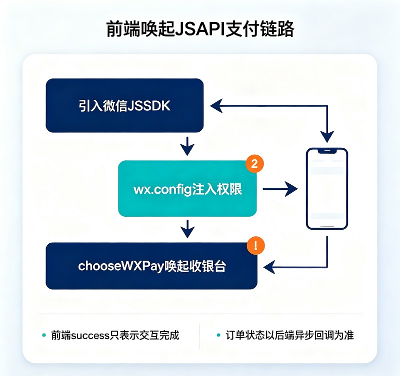 前端唤起JSAPI支付链路示意图